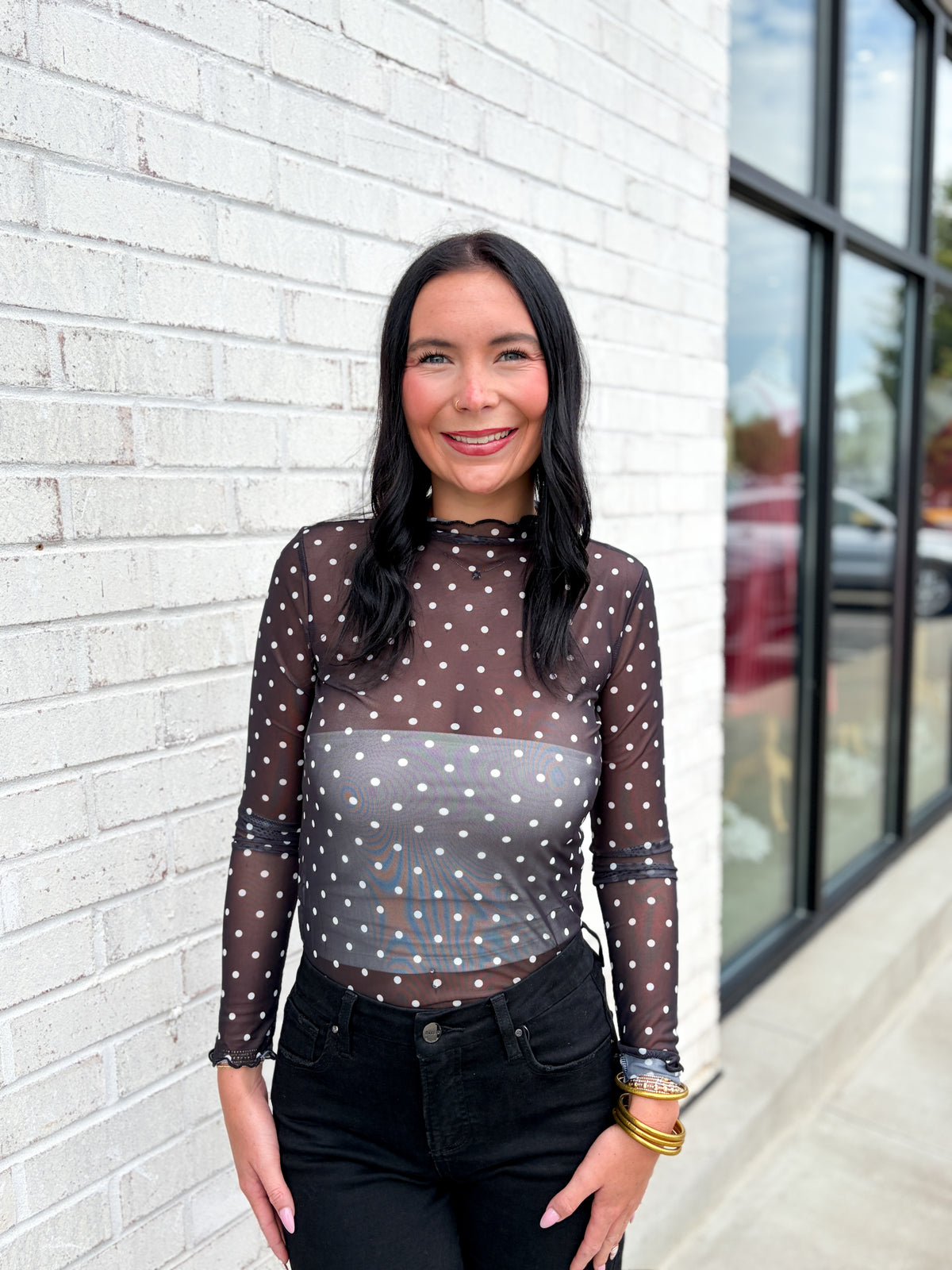 Polka Dot Mesh Top