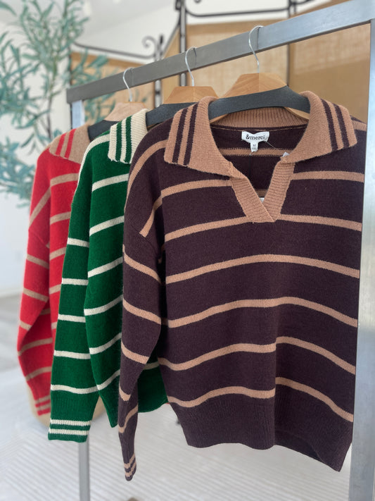 Braxton Collared Stripped Sweater