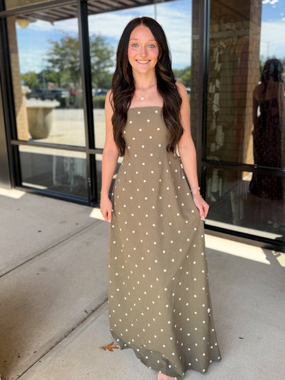 Polka Dot Open Back Maxi Dress