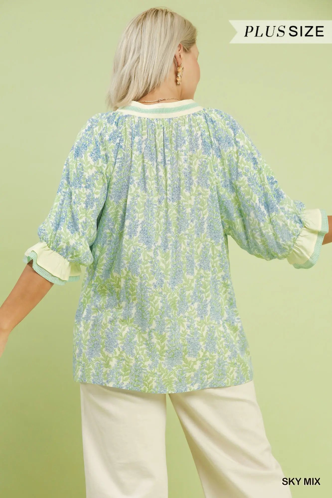Floral V-Neck Blouse - PLUS