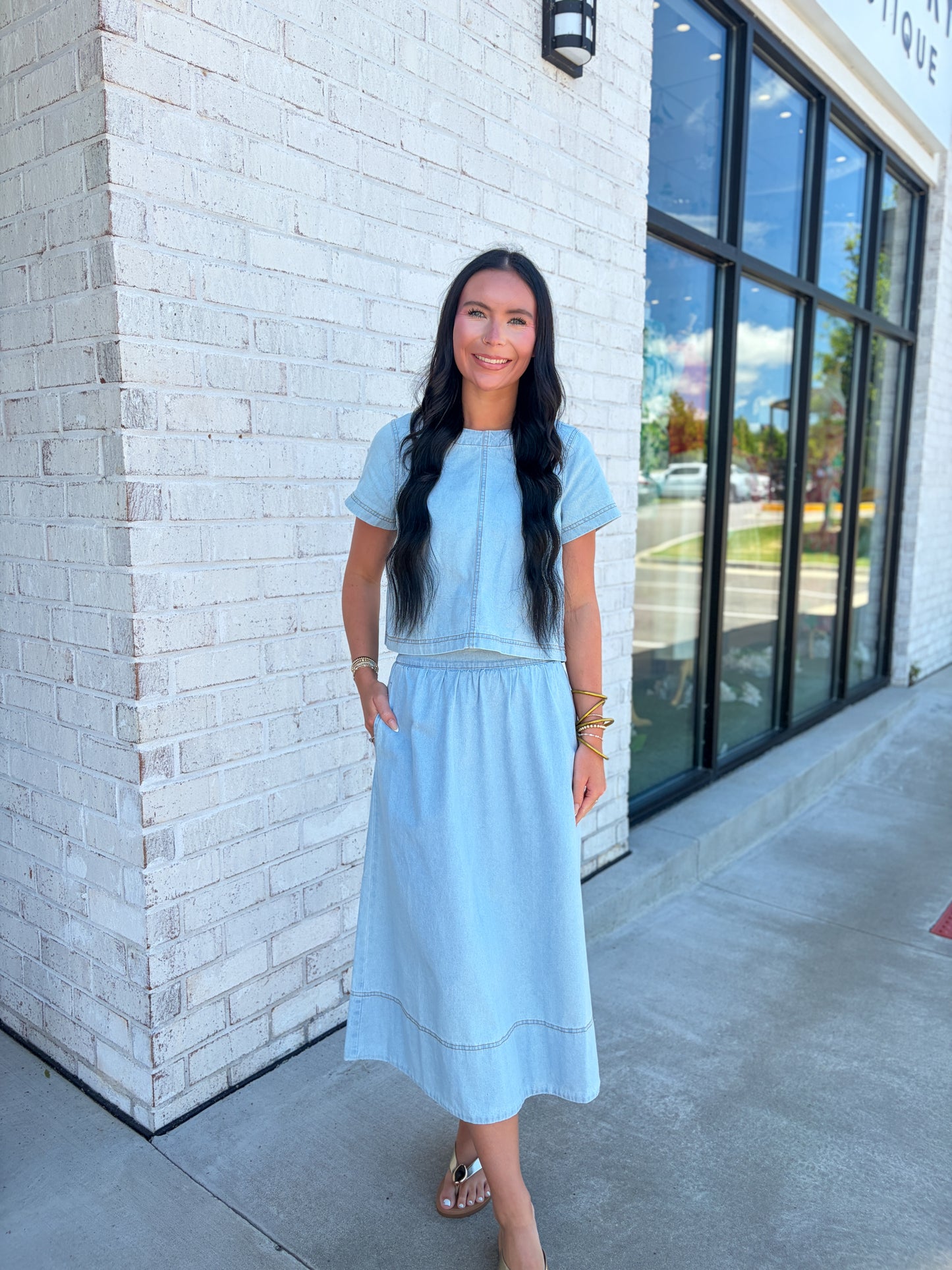 Sunny Denim Midi Skirt Set