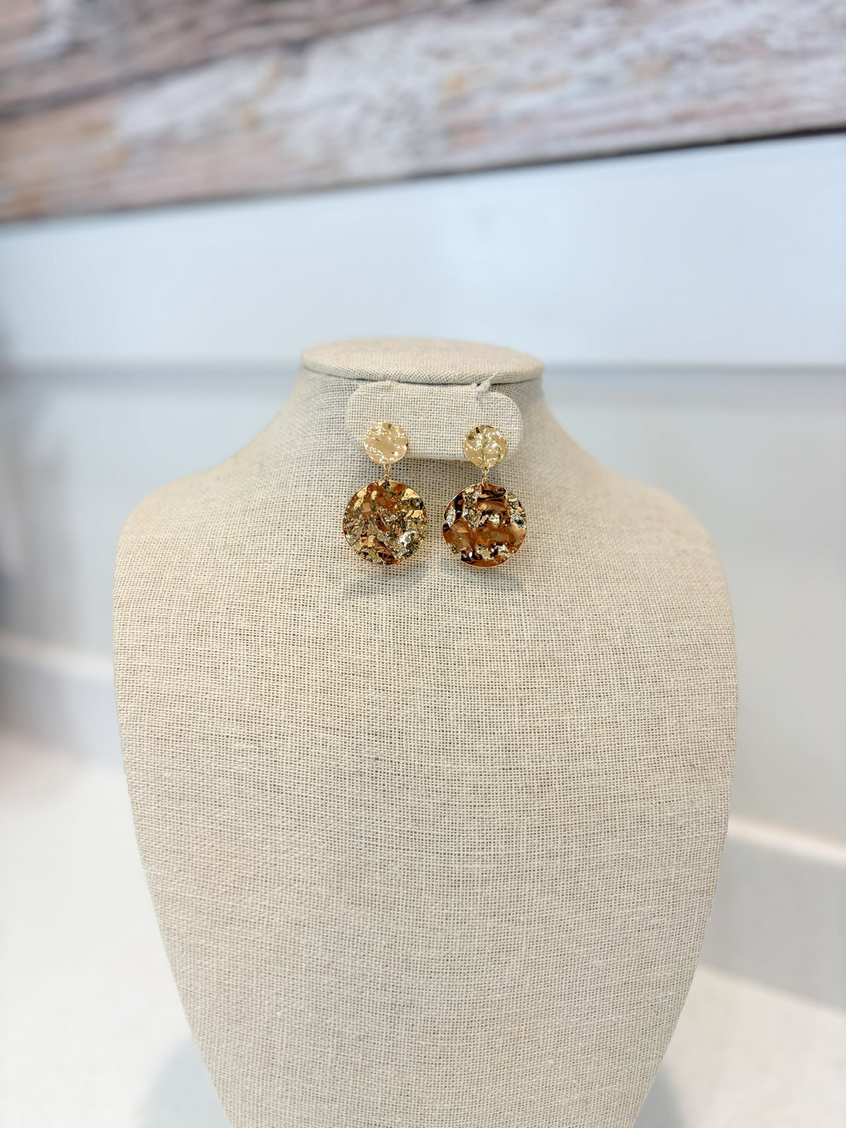 Gold Hammered Dangle Earrings