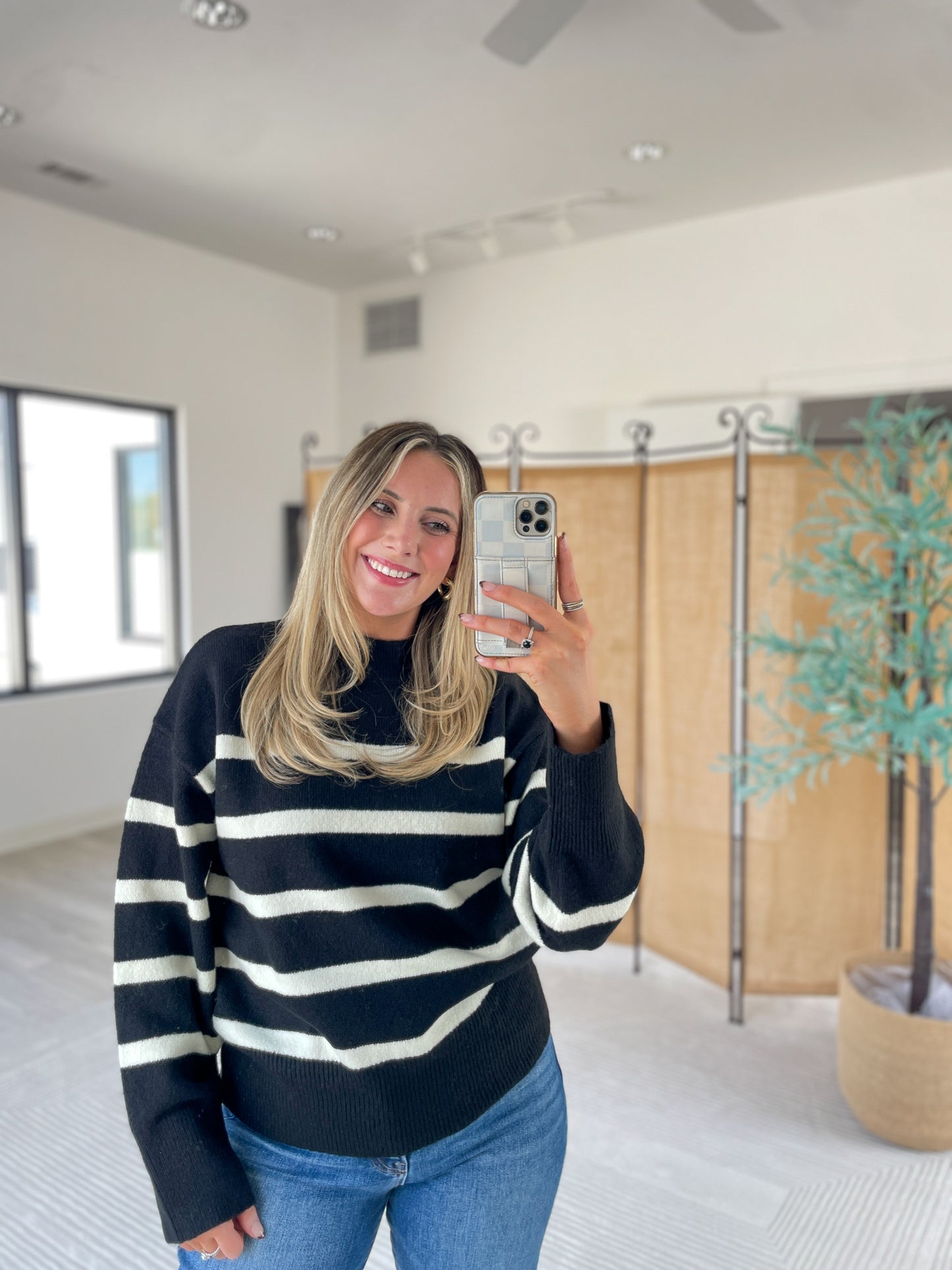 Striped Mock Neck Sweater