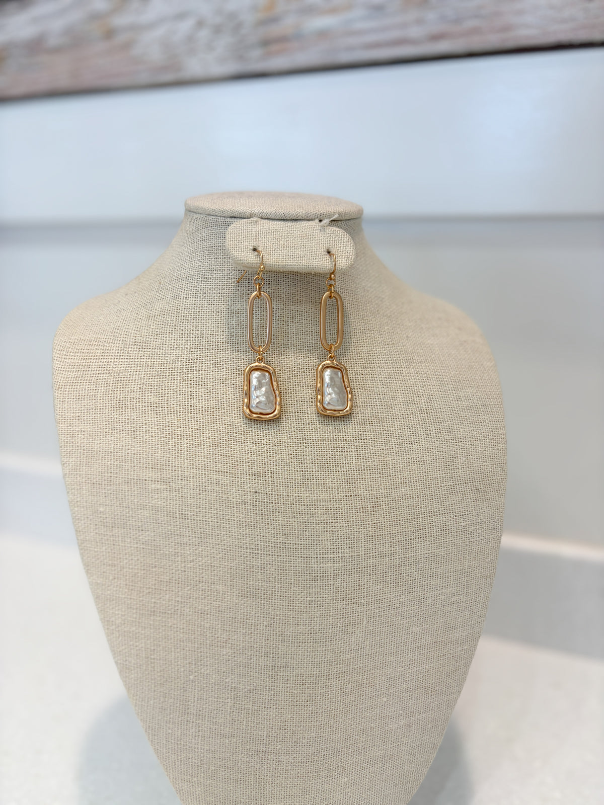 Matte Gold Pearl Dangle Earrings