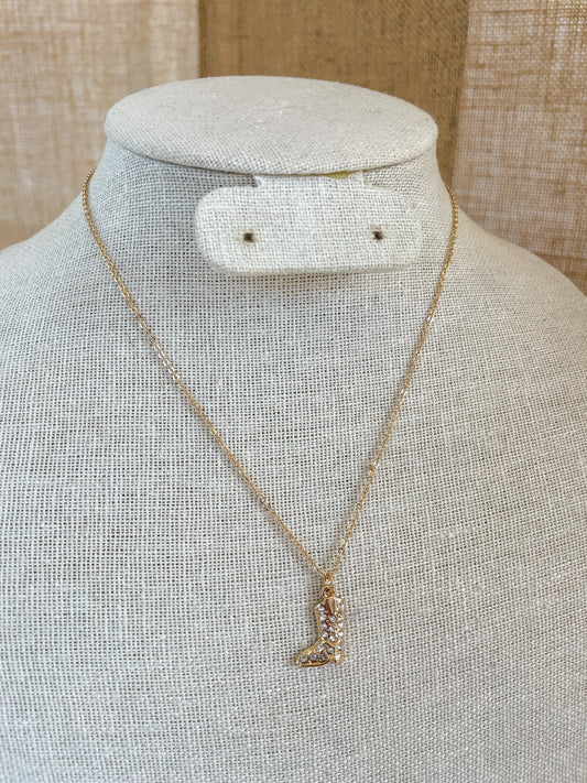 Gold Rhinestone Boot Necklace