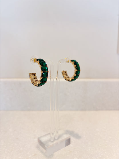 Emerald Gemstone Hoop Earrings