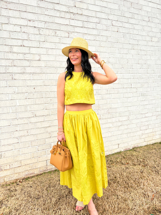 Embroidered Midi Skirt Set