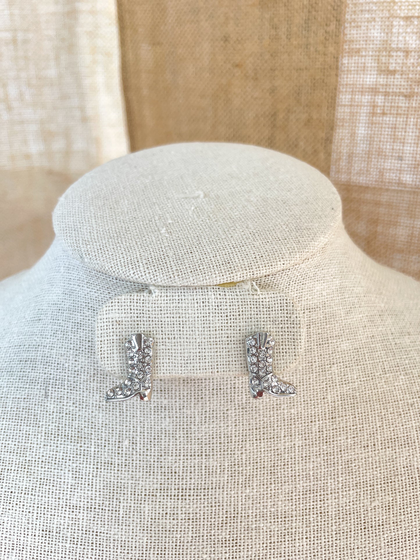 Silver Rhinestone Boot Earrings