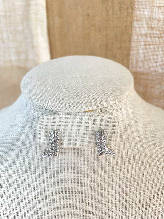 Silver Rhinestone Boot Earrings
