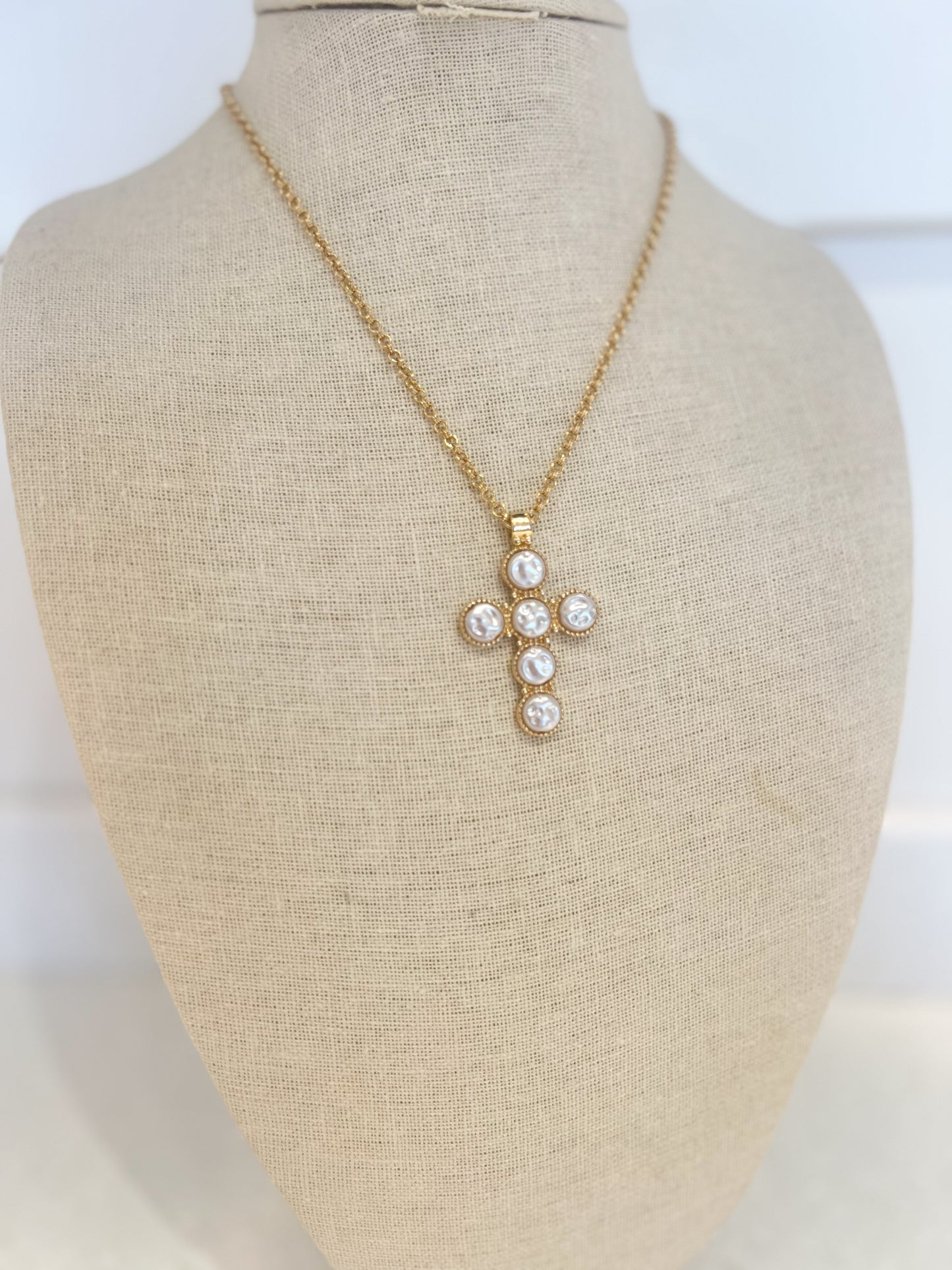 Pearl Cross Pendant Necklace