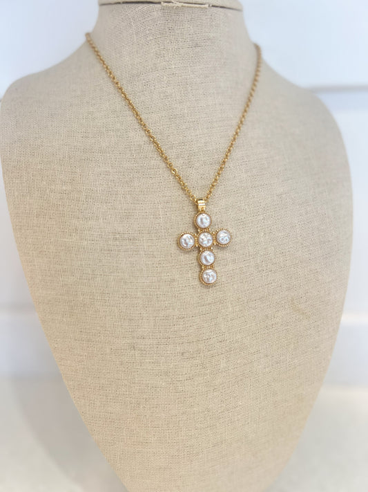 Pearl Cross Pendant Necklace