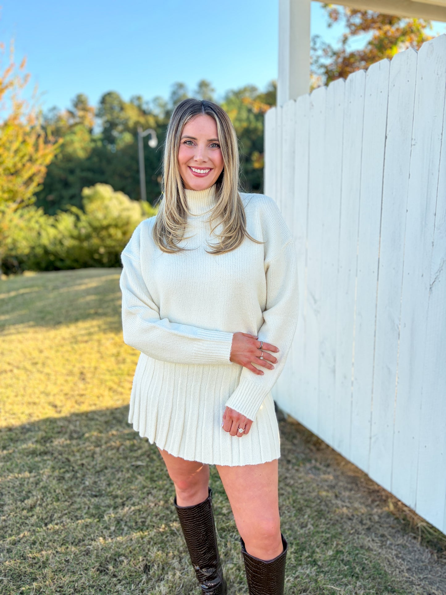 Mock Neck Sweater Skirt Set