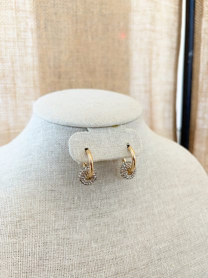 Gold Double Hoop Rhinestone Earrings