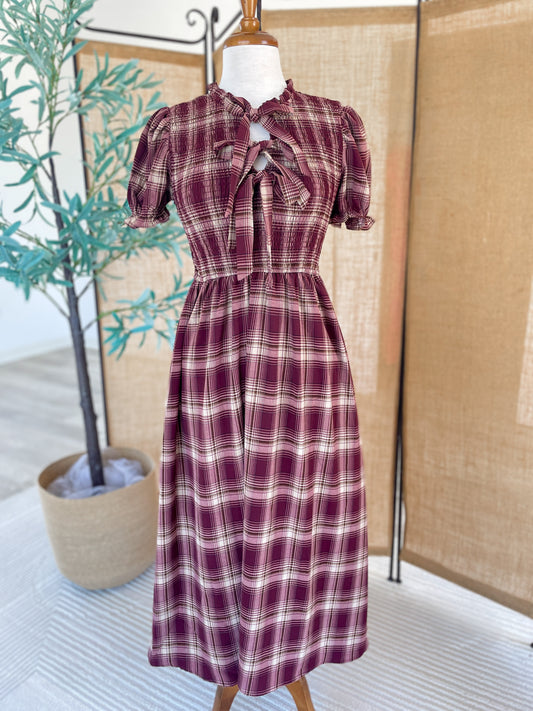 Plaid Smocked Midi Dress