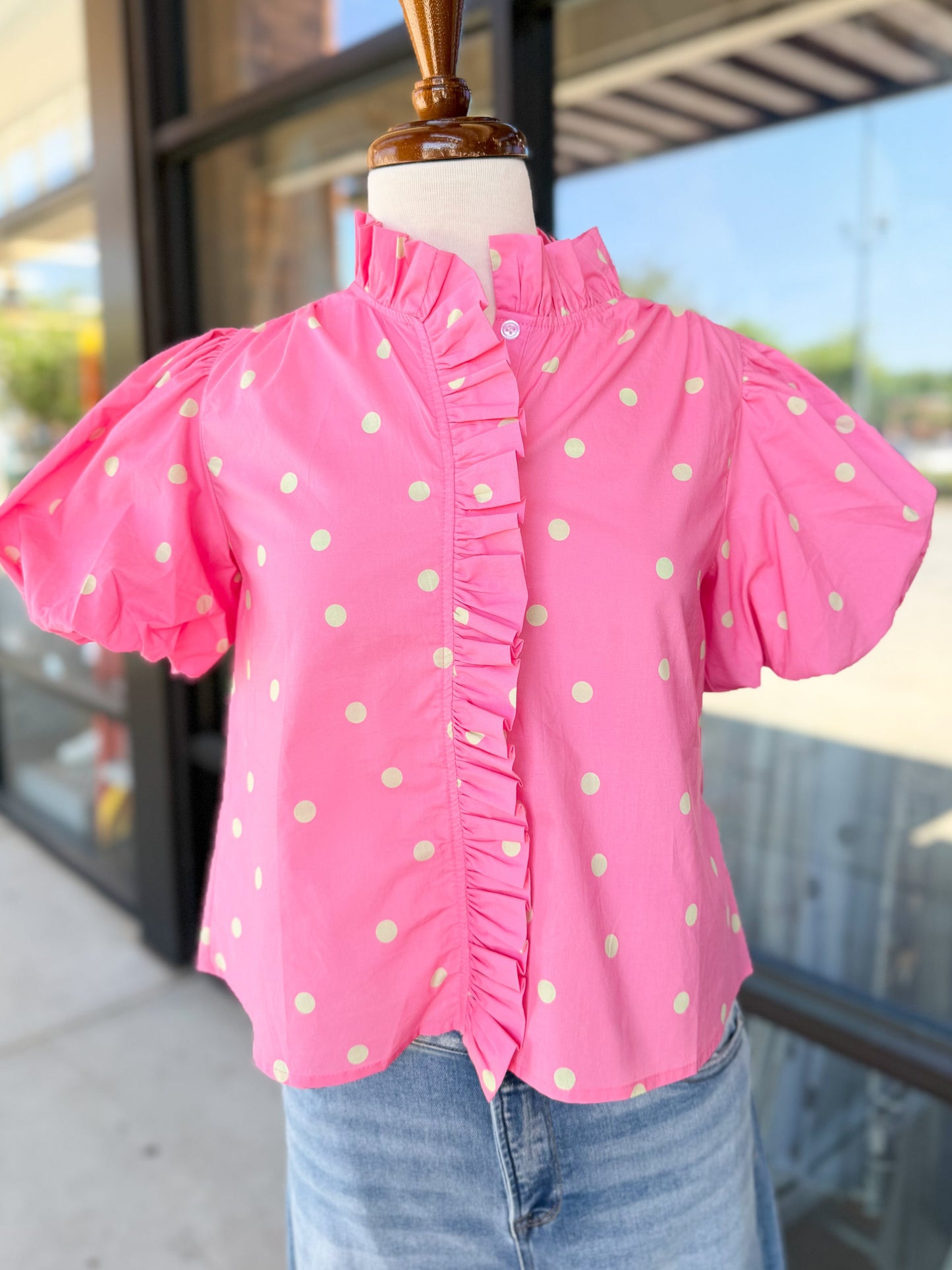 Puff Sleeve Polka Dot Top