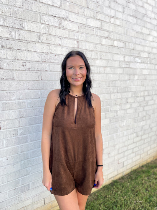 Suede High Neck Romper