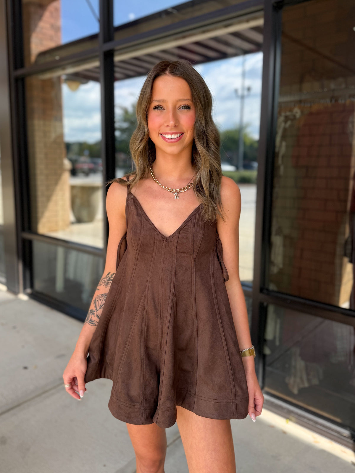 Suede Side Tie Romper