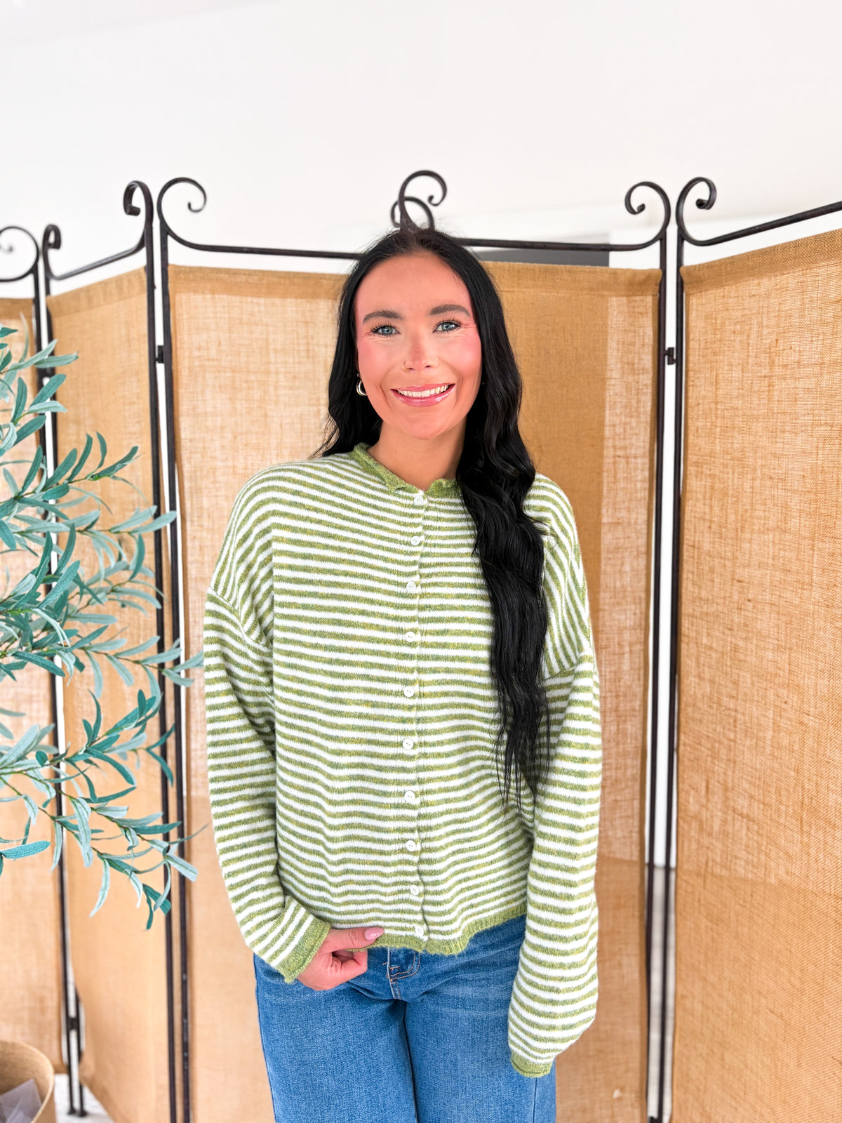 Striped Button Up Cardigan