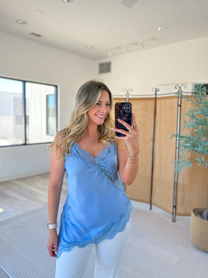 Satin Lace Asymmetrical Top