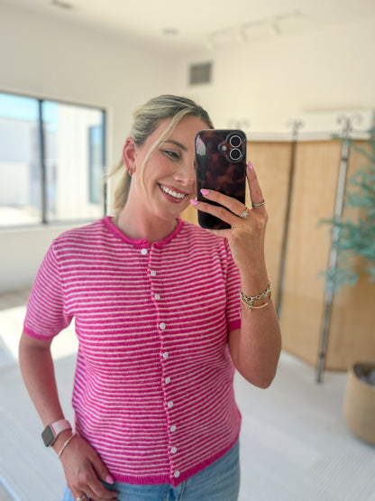 Short Sleeve Striped Cardigan