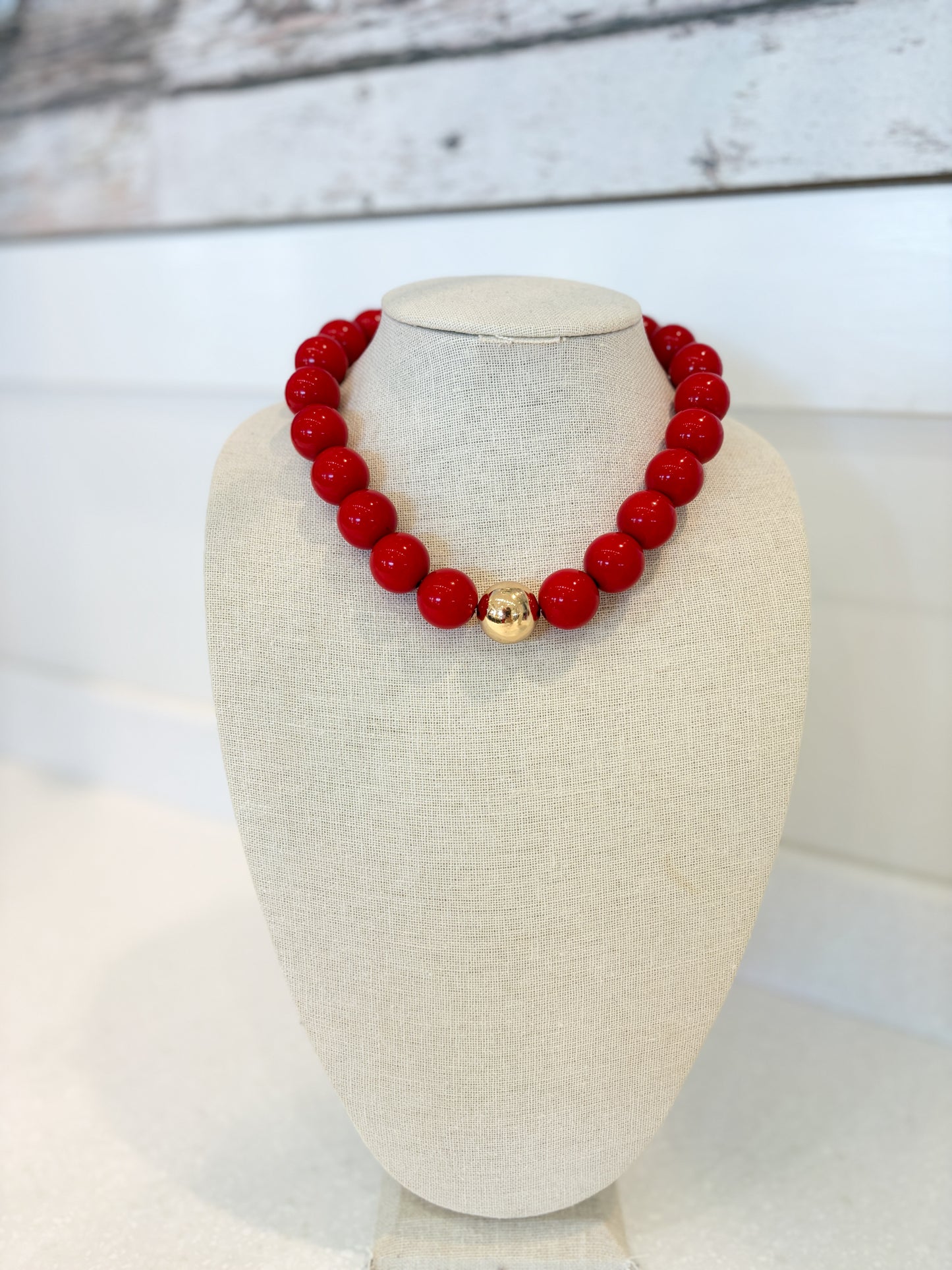 Bubble Beaded Necklace-RED