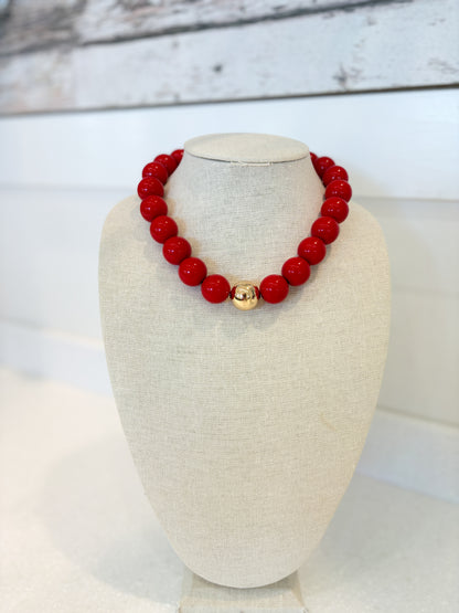 Bubble Beaded Necklace-RED