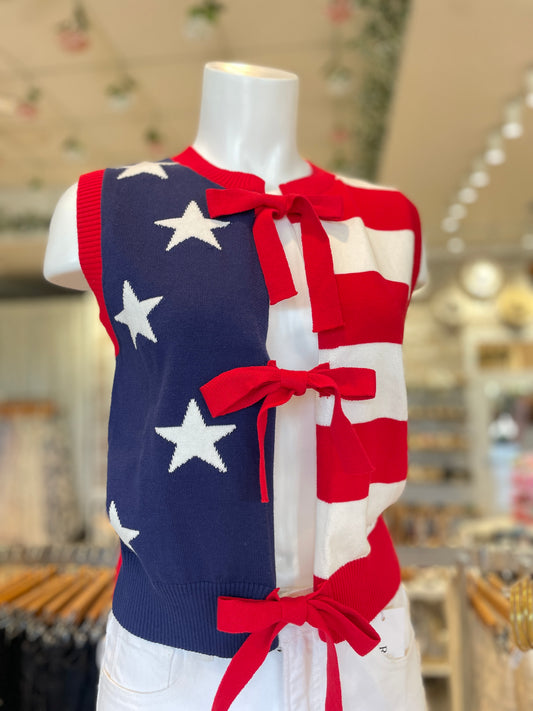 American Flag Bow Tie Top