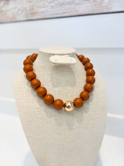 Bubble Beaded Necklace-BURNT ORANGE
