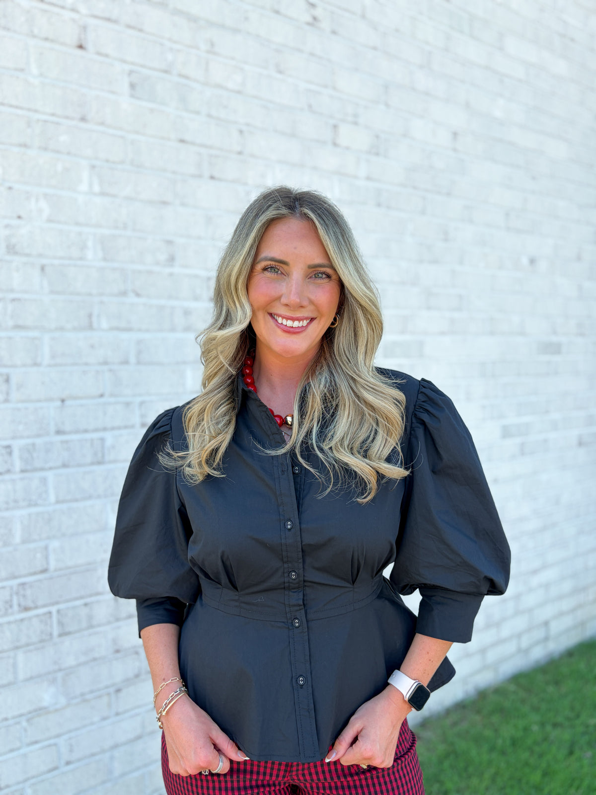 Button Up Cinch Waist Top