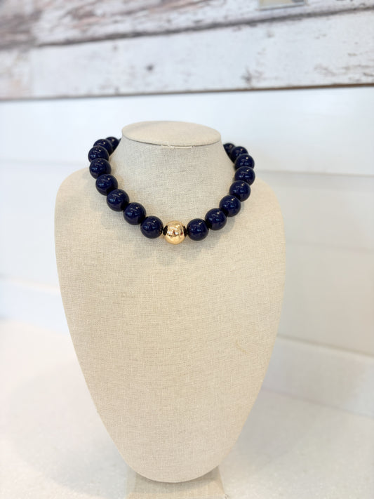 Bubble Beaded Necklace-NAVY