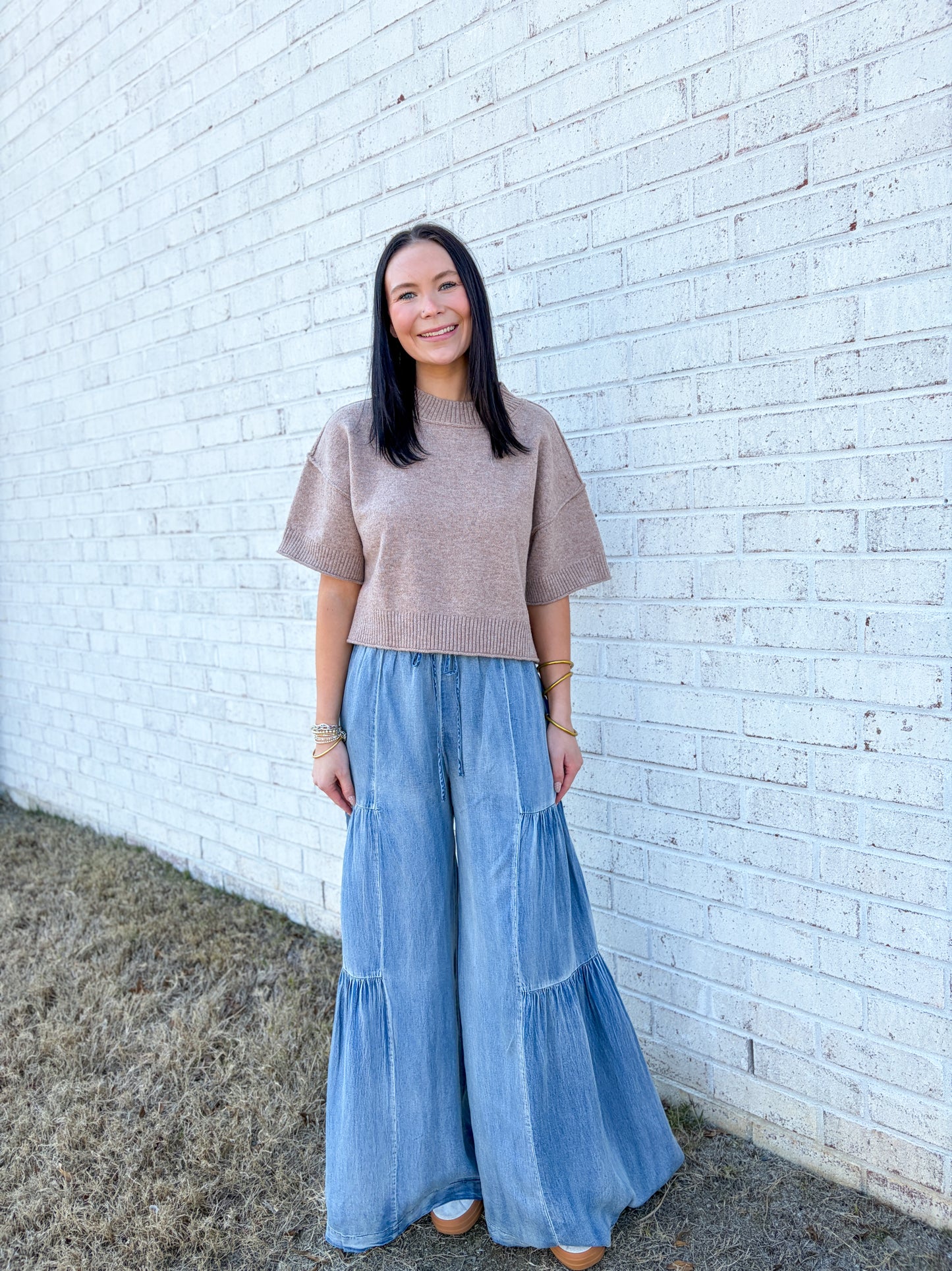 Faux Denim Wide Leg Pants