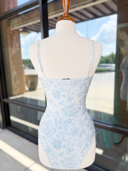 One Piece Vintage Print Swimsuit & Skirt