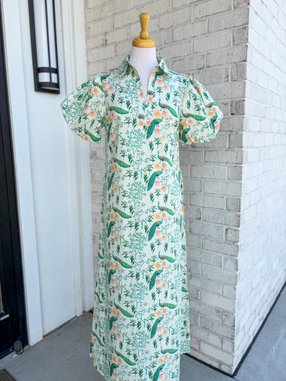 Peacock Printed Midi Dress