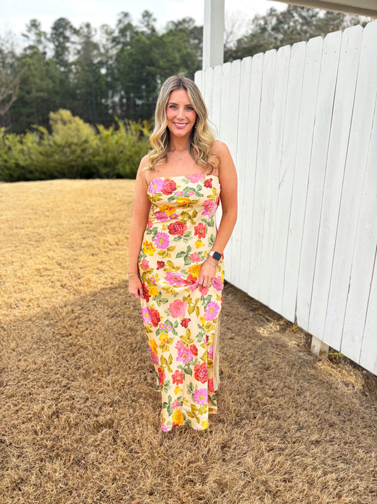 Corbin Satin Floral Maxi Dress