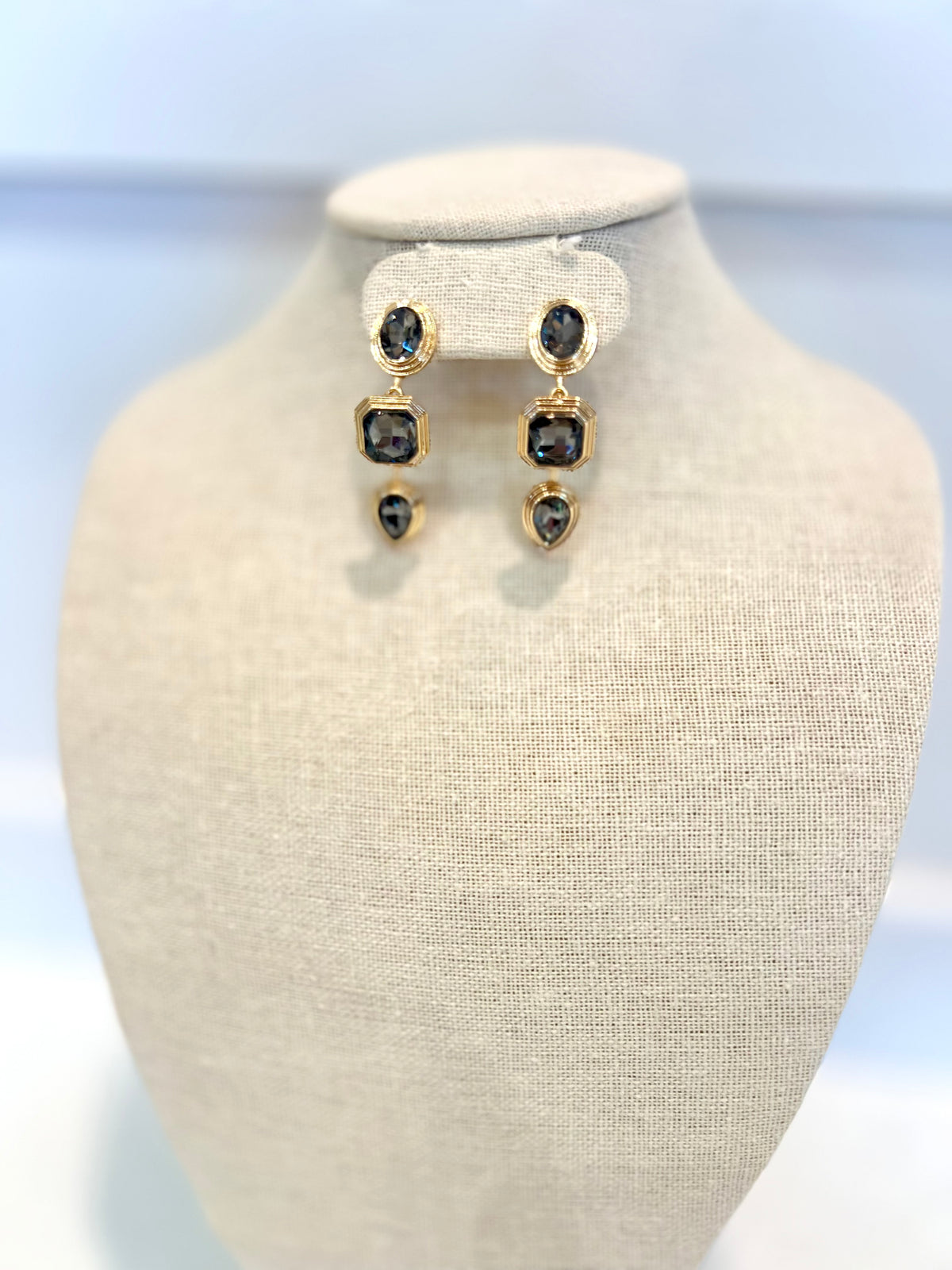 Grey Gemstone Tiered Earrings