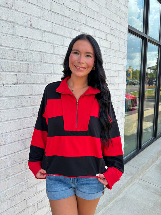 Striped Quarter Zip Pullover