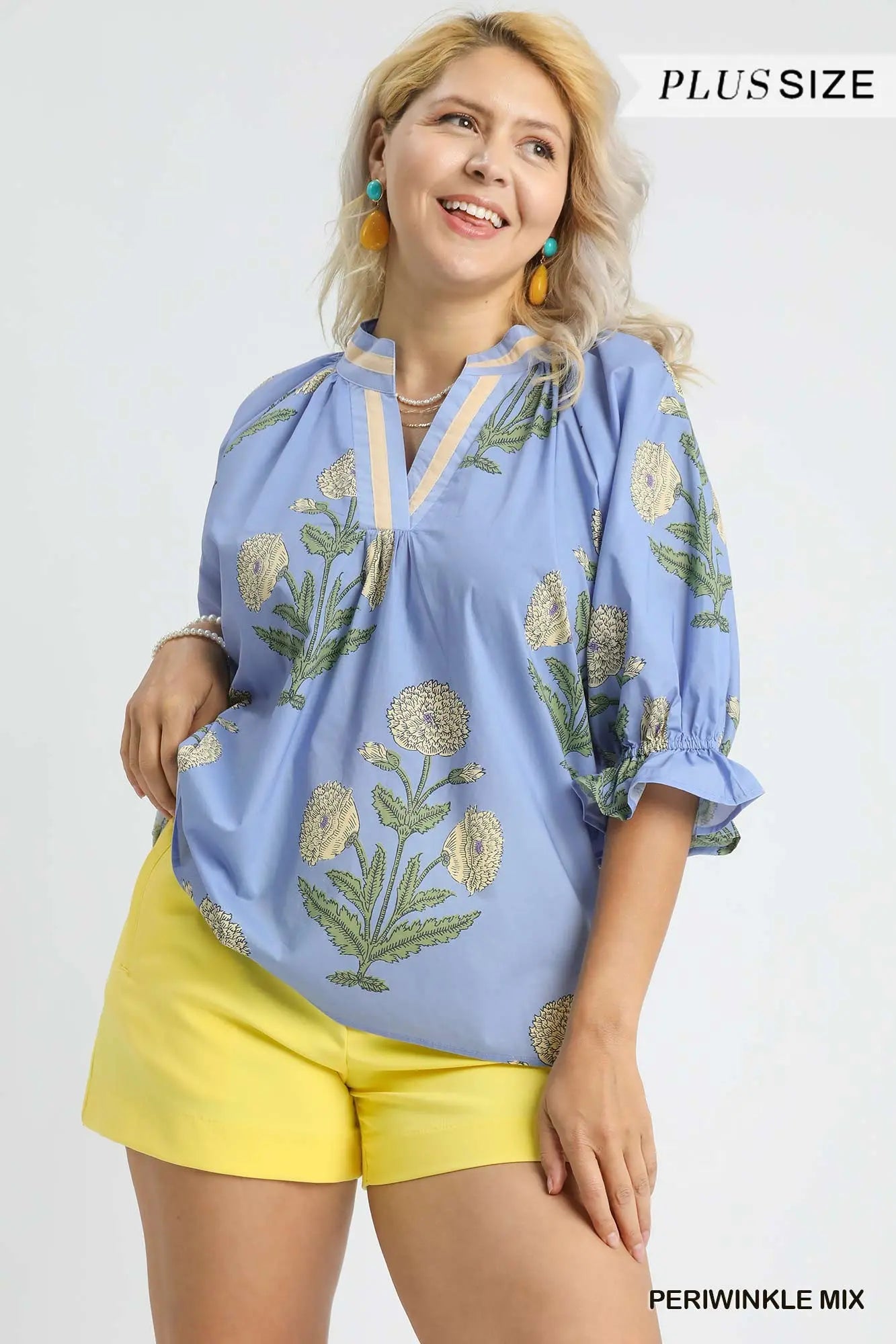 Floral Puff Sleeve Blouse - PLUS
