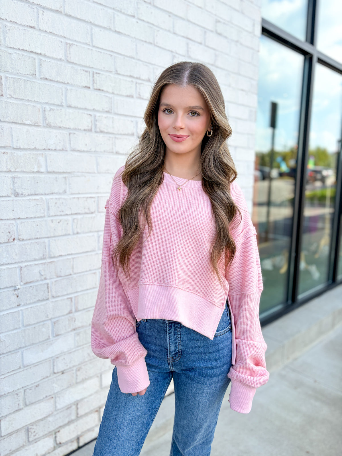 Waffle Knit Long Sleeve Top