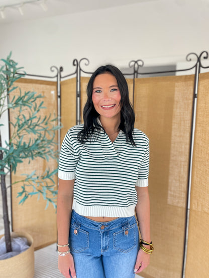 Carsen Stripped Collared Top