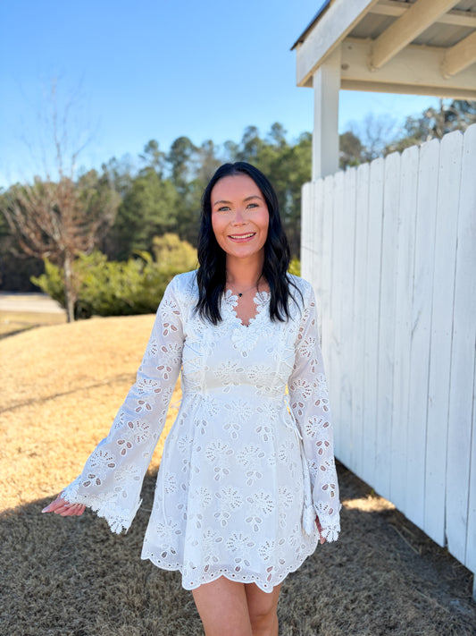 Eyelet Side Tie Mini Dress