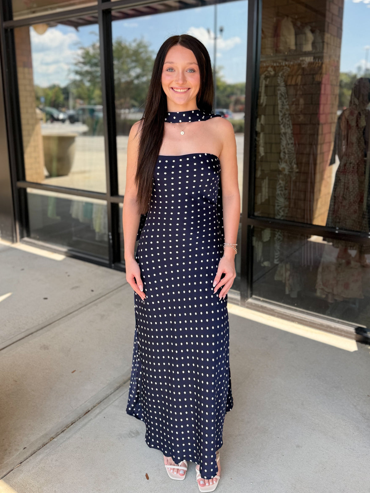 Strapless Polka Dot Maxi Dress