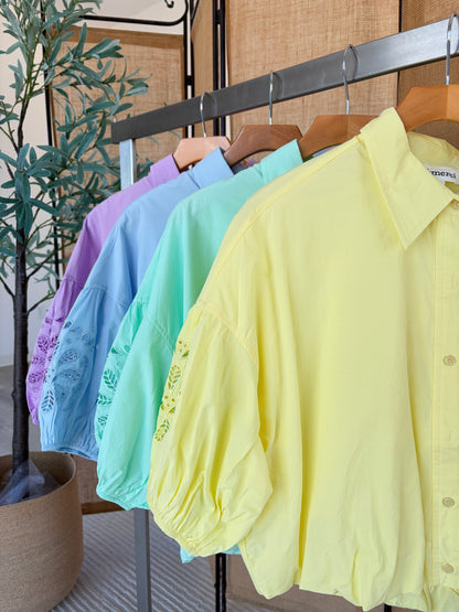 Eyelet Sleeve Button Up Top