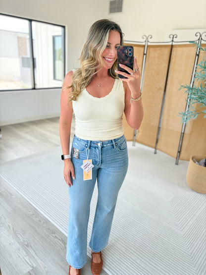 Risen Tummy Control 4 Way Stretch Mid Rise Ankle Straight Jeans
