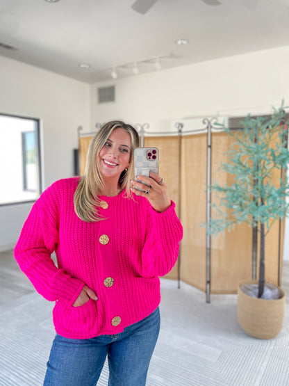 Gold Detail Chunky Knit Cardigan