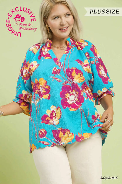 Hawaiian Floral Blouse - PLUS