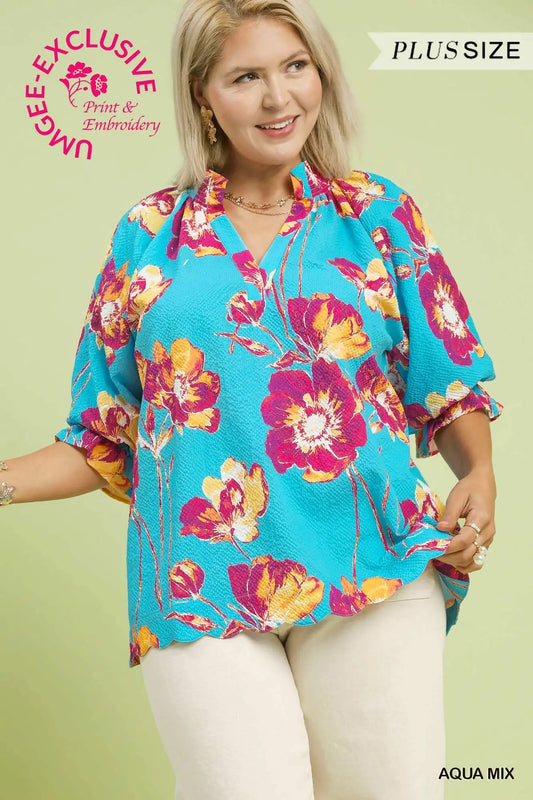 Hawaiian Floral Blouse - PLUS