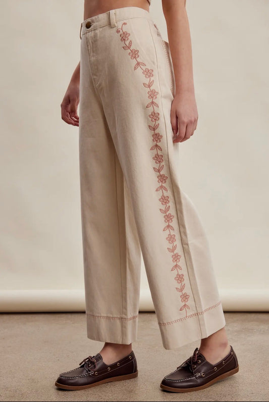 Embroidered Wide Leg Pants