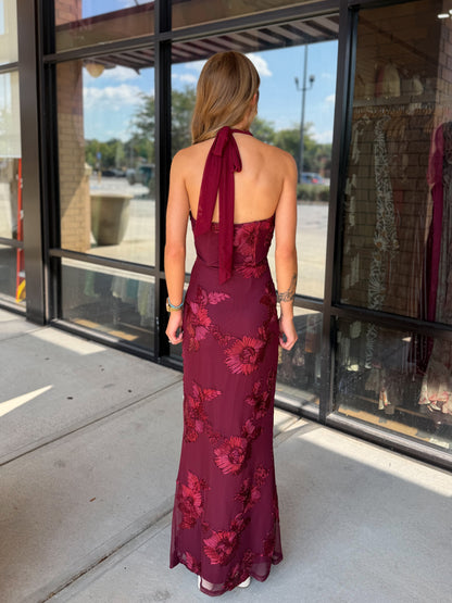 Halter Neck Floral Maxi Dress