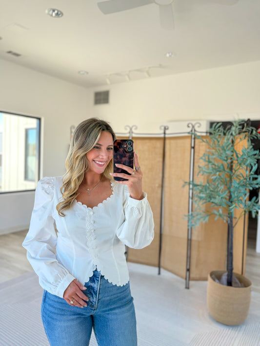 Scalloped Long Sleeve Top