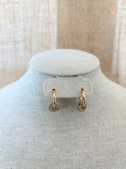 Gold Double Hoop Rhinestone Earrings